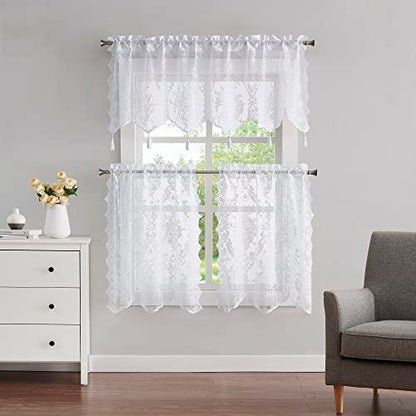 Warm Home Designs 3 Piece Lace Kitchen Tiers & Valances. L White Set 24 - color: White, size: 30"W x 24"L (Pack of 3)