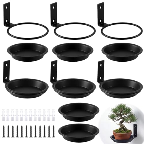 6 Pack 6'' Wall Mount Plant Holder with 8 Replaceable Trays, Black - size: 6 Inch
