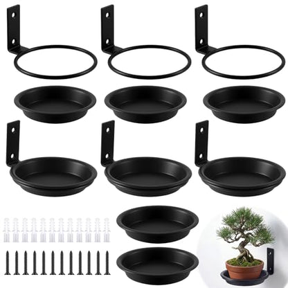 6 Pack 6'' Wall Mount Plant Holder with 8 Replaceable Trays, Black - size: 6 Inch