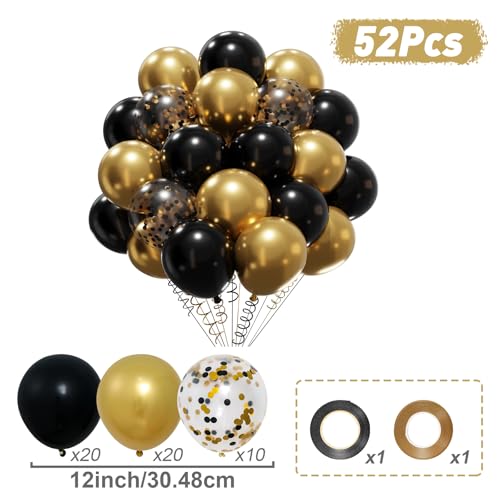 Patimate Black Gold Confetti Balloons Set 50 pcs 12 inch - color: Metallic Gold Black