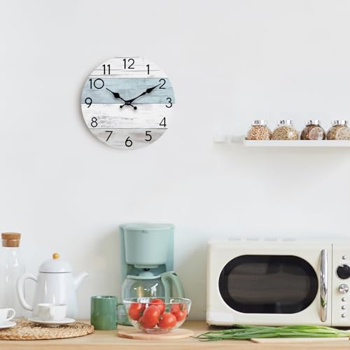 KECYET 8 Inch Wall Clock, Silent Battery Operated Analog Clock, Blue White - color: A_blue