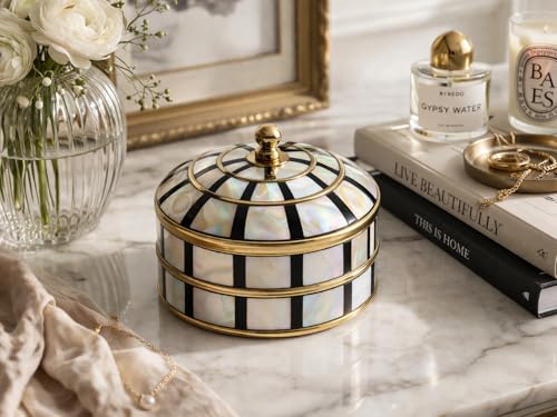 Decorative Jewelry Trinket Box Unique Gift for Home Decor Antique Metal Case with Mother of Pearl Sindoor Box/Coin Box (Double Black) - color: Double Black