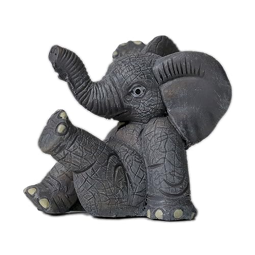 Set of 3 Grey Resin Small Elephant Statues and Set of 2 Cherub Angels Statue Figurine