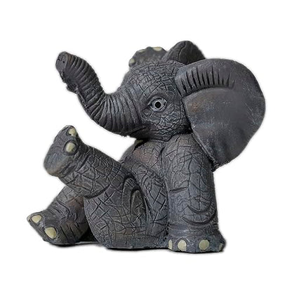 Set of 3 Grey Resin Small Elephant Statues and Set of 2 Cherub Angels Statue Figurine