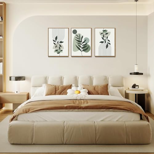 Boho Line Leaf Abstract Framed Canvas Wall Art Set of 3, 16x24 inch - color: Line Leaf, size: 16"x24"Natural