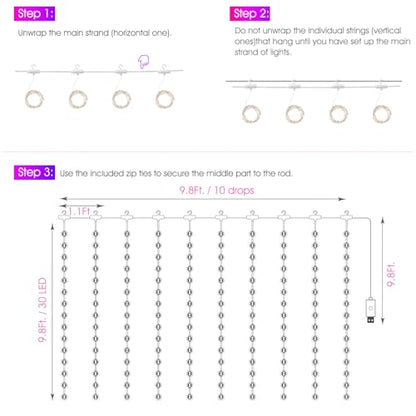 Minetom Curtain Lights, 300 LED Dimmable Twinkle Fairy Lights, 8 Modes - color: Multicolor, size: 1 Pack