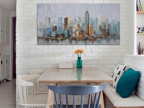 Enartly Nyc Skyline Cityscape Canvas Wall Art for Living Room 58"x29" - color: Grey Skyline, size: 58"L x 29"W