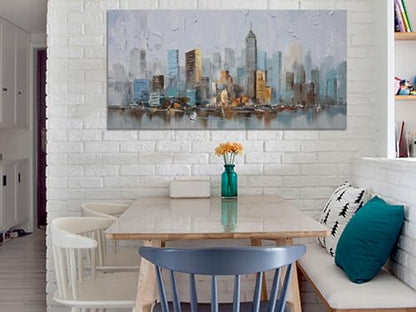 Enartly Nyc Skyline Cityscape Canvas Wall Art for Living Room 58"x29" - color: Grey Skyline, size: 58"L x 29"W