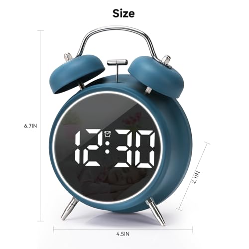 Digital Small Alarm Clock, 4.5 Inch Double Bell Electronic LED Alarm Clock - color: Blue