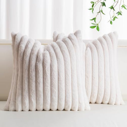 Pack of 2 Faux Fur Christmas Throw Pillow Covers 16x16 Inch, Cream White - color: Cream White, size: 16" x 16" (Pack of 2)