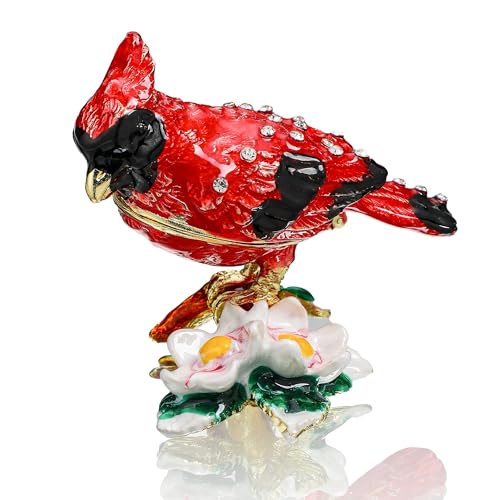 YU FENG Cardinal Bird Trinket Box, Hinged Enamel Jewelry Box - style: Cardinal bird on a branch