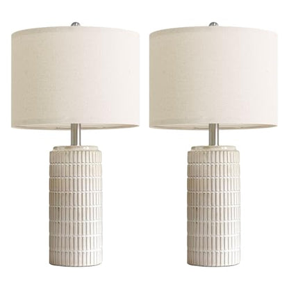 PoKat 23’’ Dimmable Table Lamps Set of 2 with Remote for Living Room, White - color: Cream