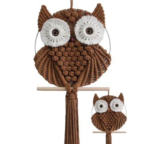 Achart Owl Macrame Wall Hanging-Hand Woven Boho Tapestry-Macrame Wall Decor - color: Brown-L&S