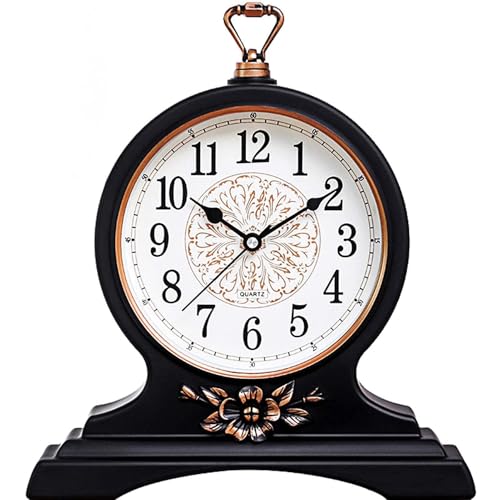 Desk Clock for Mantel Table Decor,Silent Battery Operated for Fireplace 12" - color: Second Black