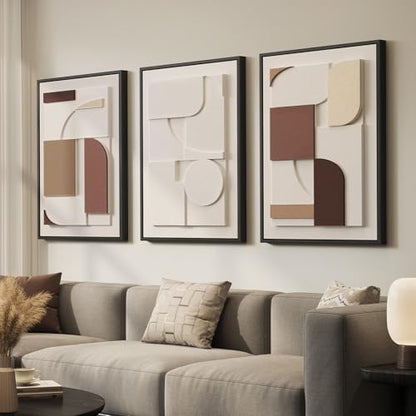 Large 3D Textured Neutral Abstract Framed Wall Art for Living Room, 3 Piece - color: Neutral --D, size: 20"w X 30"h X 3pcs
