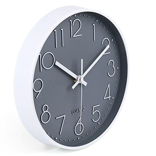 jomparis 10 Inch Gray Wall Clock Battery Operated Silent & Non-Ticking Wall Clock for Home,Bathroom,Bedroom,Kitchen - color: 1 Pack - Gray, size: 10 Inch