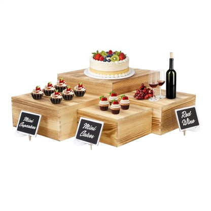 4 Pack Wooden Buffet Risers Cupcake Stand Buffet Display with Mini Signs - color: Beige, size: 4 Pcs