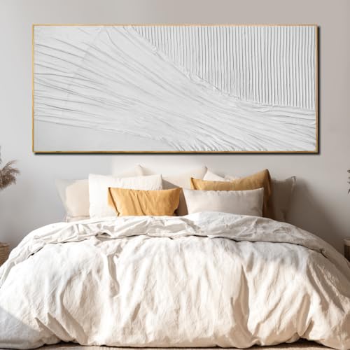 Large Framed Textured Wall Art, White Abstract Canvas 32x70 Inch - color: White, size: 70"L x 32"W