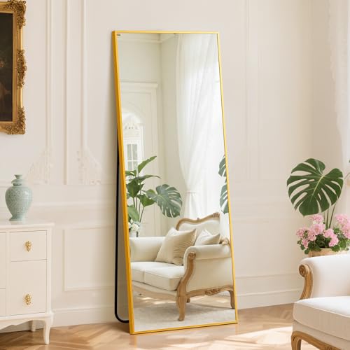 DUMOS 24"x65" Full Length Floor Mirror, Full Body Mirror with Stand - color: Gold-rect Edge, size: 65"L x 24"W