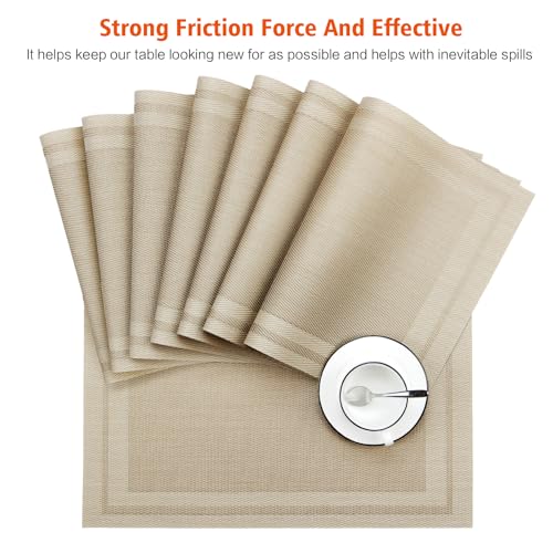 Beige Vinyl Placemats Set of 4,Washable Dining PVC Table Mats - color: Beige, size: 4PCS 12"Wx18"L