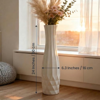 White Tall Ceramic Floor Vase, 24 Inch, Flared Geometric Design - color: Shape 2, size: 24 Inch-1