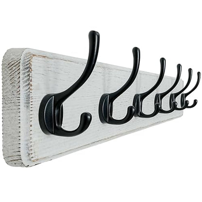 Dseap Coat Rack Wall: 24" Long, Patented, Heavy-Duty, 6-Double-Hooks Wooden Wall Mounted Coat Rack Coat Hanger Hook Rail for Winter Coats Hat Jacket Clothing, White & Black - color: White & Black, size: L=24"(1pcs)