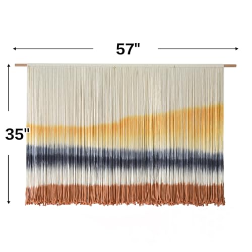 Flber Macrame Wall Hanging Extra Large Dip Dye Boho Wall Decor 57" W*35" L - color: Yellow1