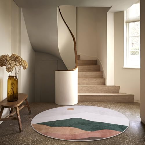 5ft Abstract Round Rug, Mountain Grey Circle Area Rugs Soft Washable - color: Grey, size: 5' (Round)