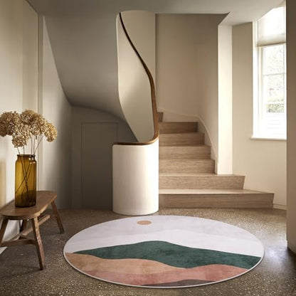 5ft Abstract Round Rug, Mountain Grey Circle Area Rugs Soft Washable - color: Grey, size: 5' (Round)