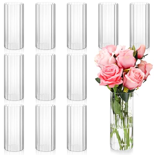 12 Pcs Glass Cylinder Vases for Centerpieces, 8 Inch