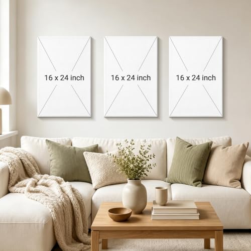 CUQQI Neutral Abstract Wall Art Set, Green Gold Canvas Prints 16x24In - color: Fern lines, size: 24" H x 16" W x 3Pcs