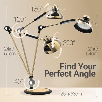 OTUS Tall LED Architect Desk Lamp for Home Office, Gesture Control, Brass - color: Brass