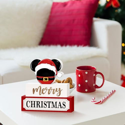 Christmas Wooden Table Signs, Mouse Shaped Merry Christmas Tiered Tray Decor Wood Blocks Decorative Tabletop Sign, Farmhouse Winter Holiday Decor for Home Mantle Shelf Decorations 3 Layered