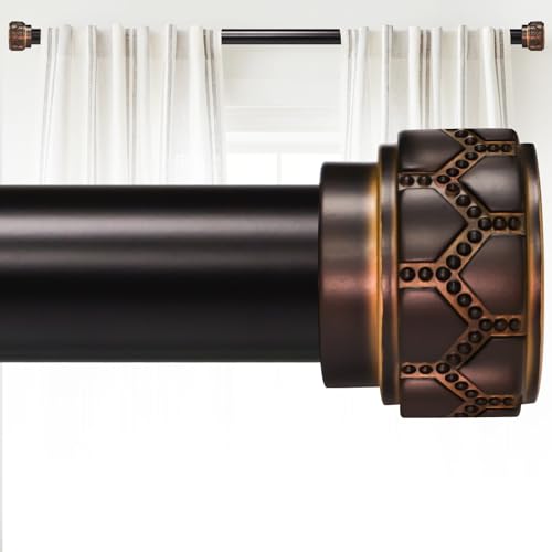 Bronze Curtain Rod 48-84 Inch Heavy Duty Boho Carved Finial - color: Bronze, size: 48-84"
