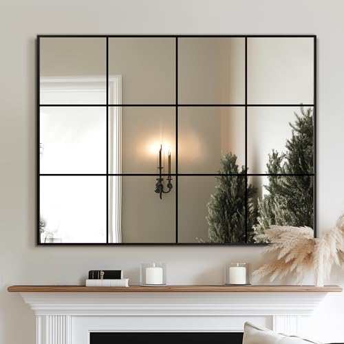 Delma Window Pane Mirror for Wall, 40"x30" Window Mirror Black - size: 40"L x 30"W