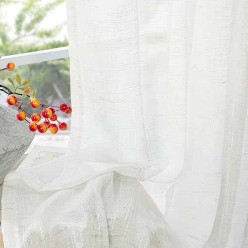 YoungsTex Linen Semi Sheer Curtains 45 Inch Length Rod Pocket - color: Cloud White, size: 42"W x 45"L (Pack of 2)