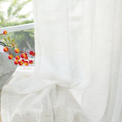 YoungsTex Linen 세미 시어 커튼 주방 창문용 길이 101.6cm(40인치), 짧은 화이트 라이트 필터링 드레이프, 로드 포켓 백 탭 텍스처, 카페 창문 위 싱크대용 패널 2개, 86.4 x 101.6cm(34 x 40인치) - color: 클라우드 화이트, size: 34"W x 40"L (Pack of 2)