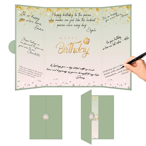 Crenics Green and Pink Birthday Guest Sign in Book Alternative 18" x 12" - color: Green and Pink