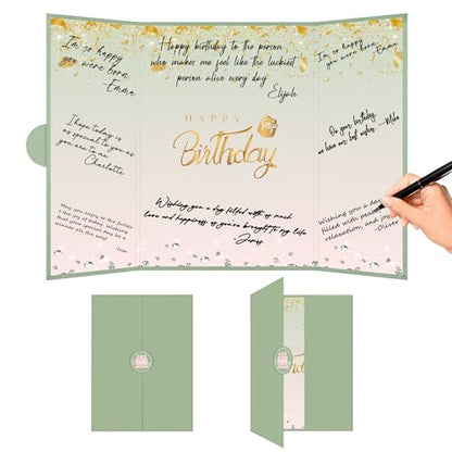 Crenics Green and Pink Birthday Guest Sign in Book Alternative 18" x 12" - color: Green and Pink
