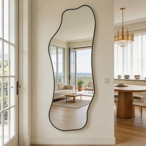 65.7"x24" Irregular Full Length Mirror, Abstract Wall Mirror - color: Black Asymmetric