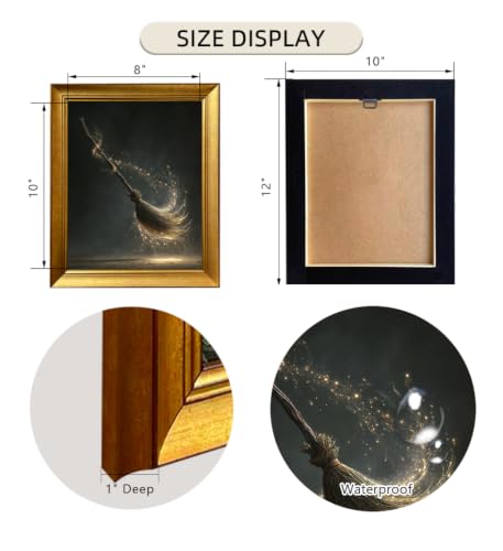 Vintage Gold Framed Halloween Wall Art, Gothic Brooms Canvas Print, Spooky Pictures for Fall Farmhouse, Dark Academia Aesthetic Painting Picture for Living Room, Bedroom, Bathroom, 8x10in Ready to Hang - color: Witch Broom, size: 12"L x 10"W