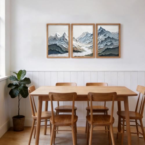 KHYEY Blue Abstract Snow Mountain Framed Wall Art Set of 3 - color: Textured Mountain Wall Art, size: 12x16 Inches