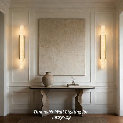 36" Alabaster Wall Sconce, Large Brass Linear Sconce, Modern Bathroom Vanity Light, 3000K Dimmable Faux Alabaster Sconces, Durable Indoor Wall Lamp for Bedroom Living Room, Entryway, Stairs (1 Pack) - color: Gold-36in-1pcs