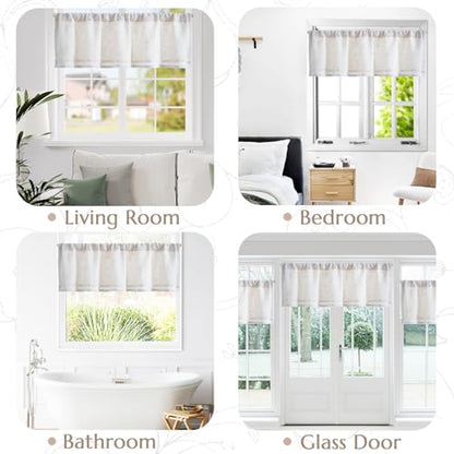 jinchan Kitchen Valance Curtain Double Layers, 1 Panel, Crude - color: Scroll Floral | Crude, size: 50"W x 16"L (Pack of 1)