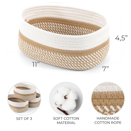 Beautiful Storage Basket Set of 3 - Sturdy Rope Baskets for Shelves - color: Beige-Brown