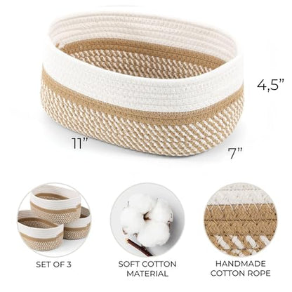 Beautiful Storage Basket Set of 3 - Sturdy Rope Baskets for Shelves - color: Beige-Brown
