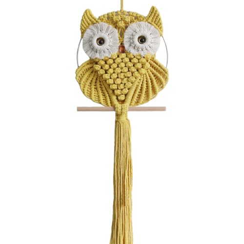 Achart Owl Macrame Wall Hanging-Hand Woven Boho Tapestry-Macrame Wall Decor - color: Yellow-S