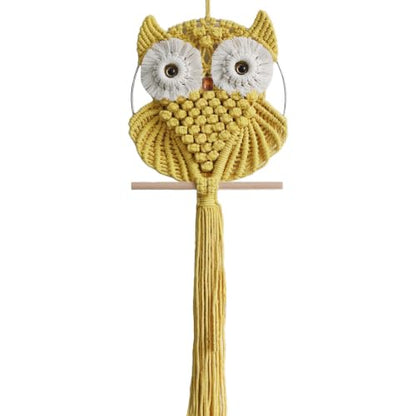 Achart Owl Macrame Wall Hanging-Hand Woven Boho Tapestry-Macrame Wall Decor - color: Yellow-S