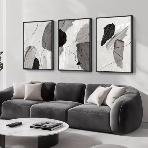 Large Framed Modern Abstract Wall Art for Living Room, 3 Piece 24x36 Inch - color: Shades of Grey, size: 24" W x 36" H x 3Pcs