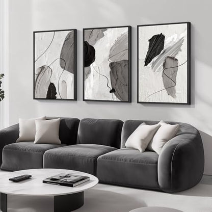 Large Framed Modern Abstract Wall Art for Living Room, 3 Piece 24x36 Inch - color: Shades of Grey, size: 24" W x 36" H x 3Pcs